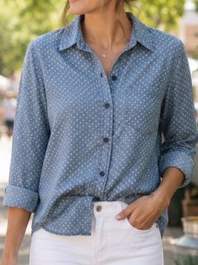 Gap Boyfriend Fit Chambray Print Button-Up Shirt Medium NWOT